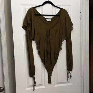 Donna Karen, Bergdorf Goodman, Army Dark Green, Bodysuit Blouse, Size 10, New